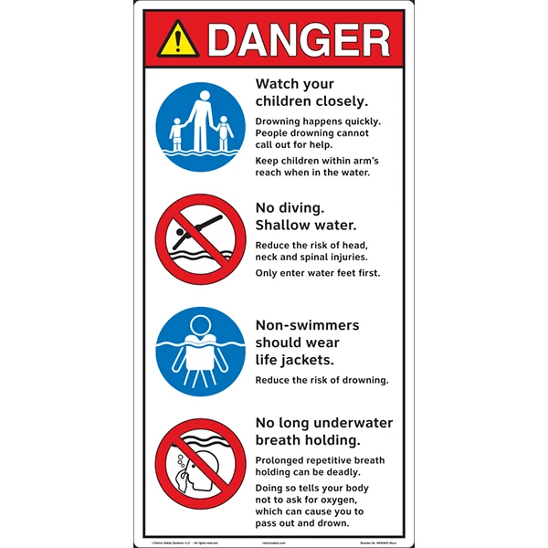 English-Spanish 4 Symbol Pool Entrance Outdoor Pool Safety Sign – 19.5 in x 16.5 in