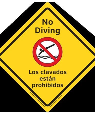 English-Spanish No Diving Indoor Pool Safety Diamond Sign – 23 in x 23 in
