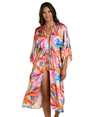 Feathered Impressions Front Tie Kimono