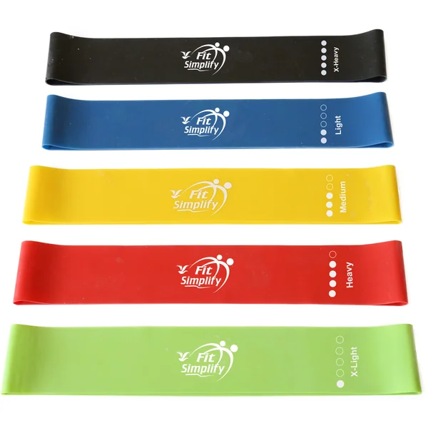 Fit Simplify Resistance Loop Exercise Bands Set of 5 with Instruction Guide, Carry Bag, eBook and Online Workout Videos