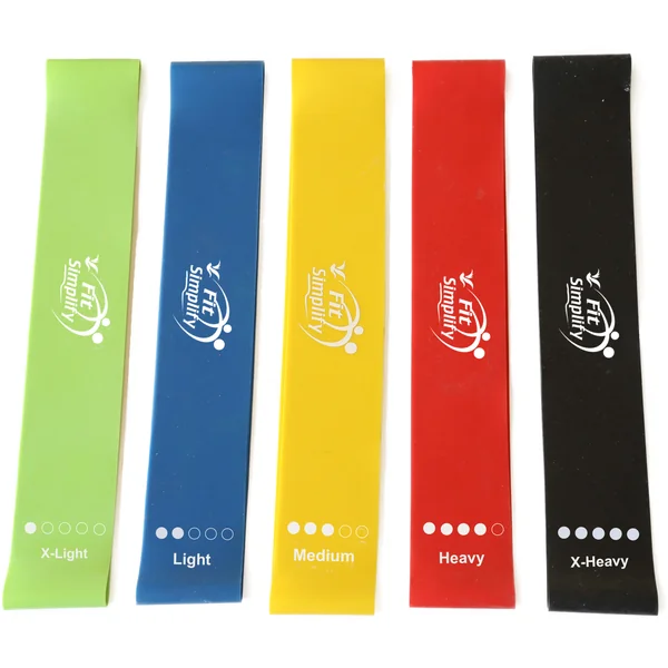 Fit Simplify Resistance Loop Exercise Bands Set of 5 with Instruction Guide, Carry Bag, eBook and Online Workout Videos