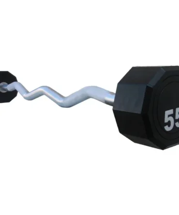 Fitness First 10-Sided Fixed Urethane Encased EZ Curl Barbell 25 - 115 lbs