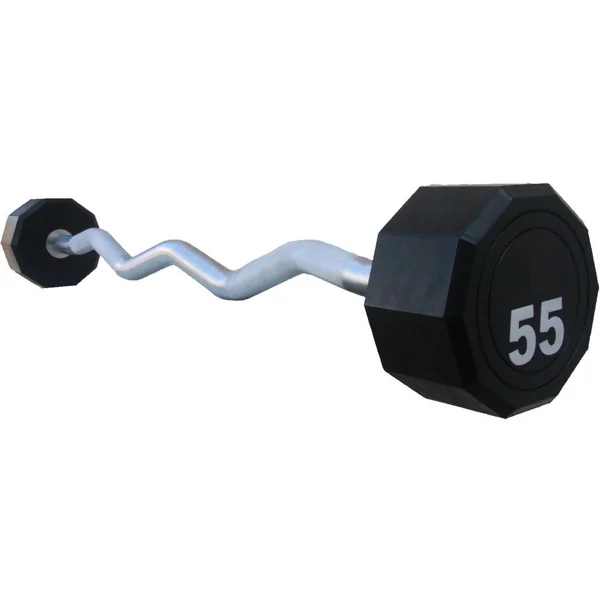 Fitness First 10-Sided Fixed Urethane Encased EZ Curl Barbell 25 - 115 lbs