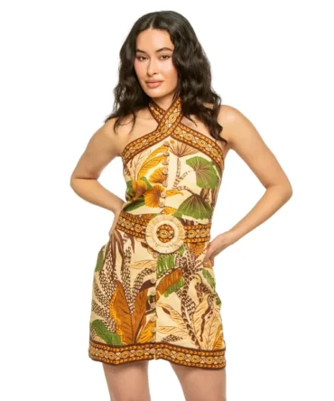 Foliage Sketch Linen Mini Dress