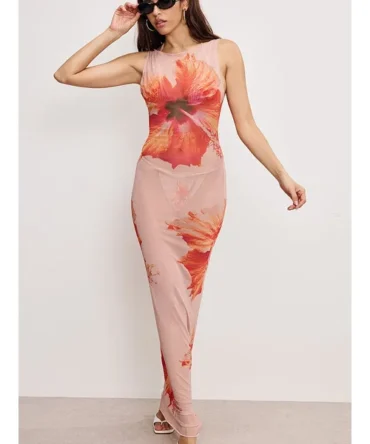 Gauze Mesh Maxi Dress