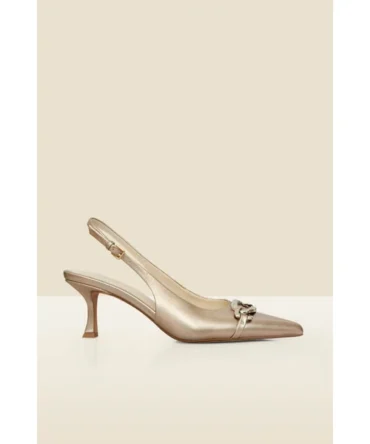 Gold Leather Chain Detail Slingback Court Shoes