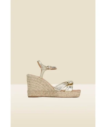 Gold Leather Knot Detail Wedge Espadrilles