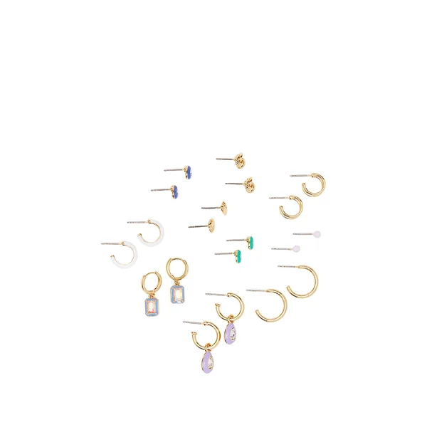 Gold Multi-Color 10-Pack Stud & Hoop Earring Set