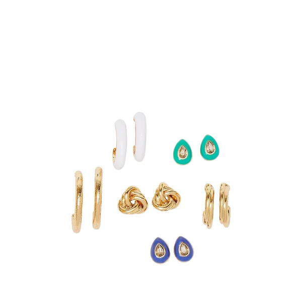 Gold Multi-Color 10-Pack Stud & Hoop Earring Set