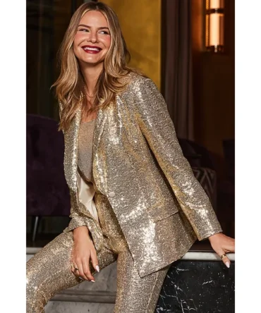Gold Sequin Single Breasted Blazer