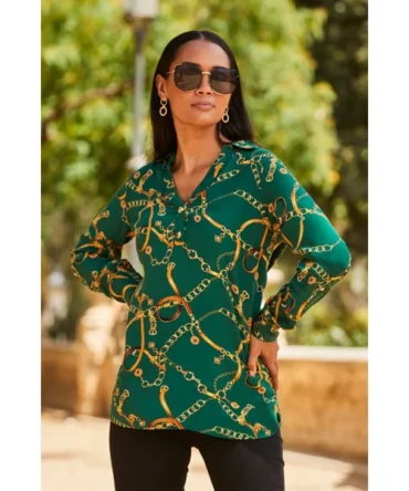 Green Chain Print Tunic Blouse