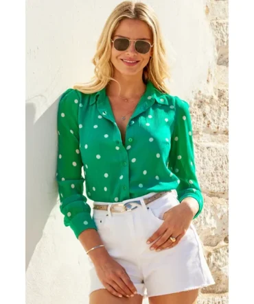 Green & White Spot Print Shirt