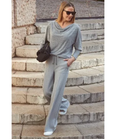 Grey Super Soft Wide Leg Trousers With Zip Pockets