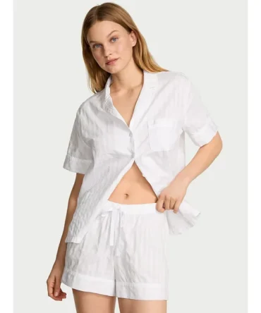 Heritage Cotton Shadow Stripe Short Pajama Set