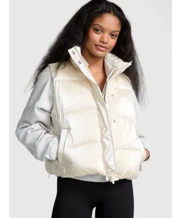 High Shine Marshmallow Puffer Vest by PINK