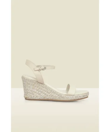 Ivory Leather Metallic Wedge Espadrilles