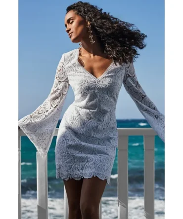 Ivory Paisley Luxe Lace Flared Sleeve Shift Dress