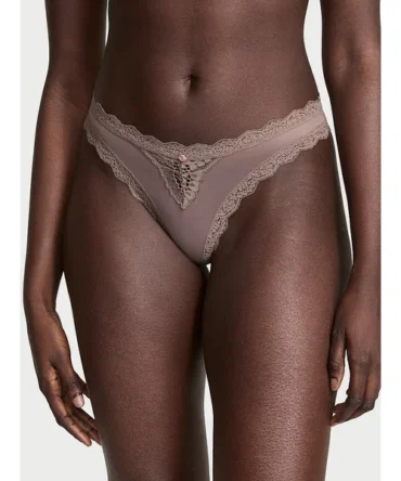 Lace Rhinestone Heart Hardware Thong Panty