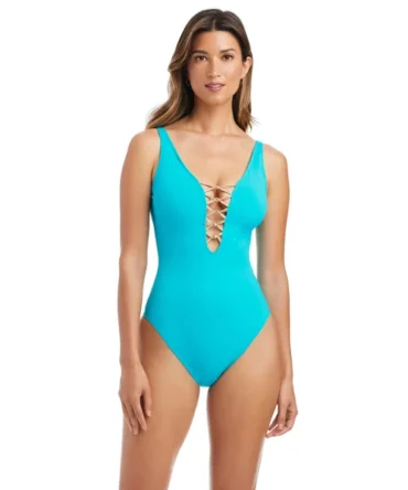 Lace Up Plunge One Piece Swimsuit