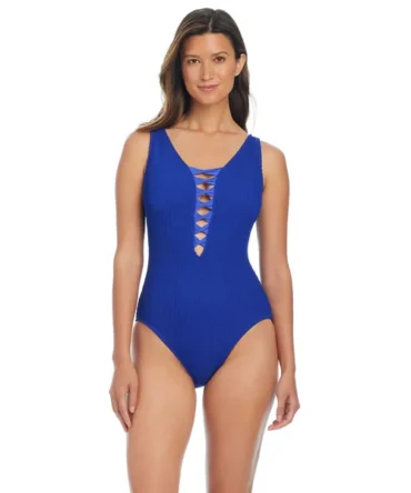 Lace Up Plunge One Piece Swimsuit