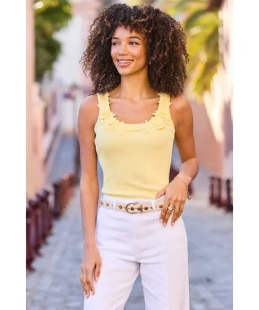 Lemon Yellow Embroidered Vest Top