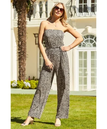 Leopard Print Bandeau Jumpsuit With Pockets