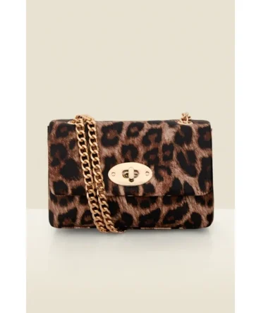 Leopard Print Clasp Detail Cross Body Bag
