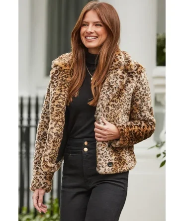 Leopard Print Faux Fur Cropped Coat