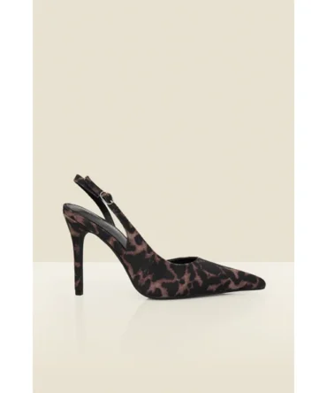 Leopard Print Faux Suede Sling Back Court Shoes