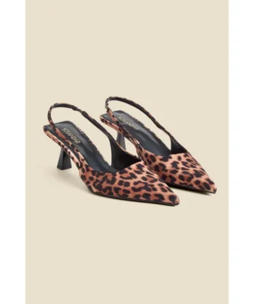 Leopard Print Kitten Heel Slingback Court Shoes