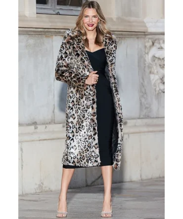 Leopard Print Premium Faux Fur Longline Coat