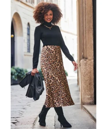 Leopard Print Satin Skirt