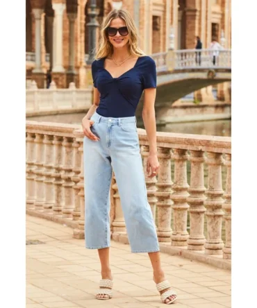 Light Wash Denim Culotte Jeans