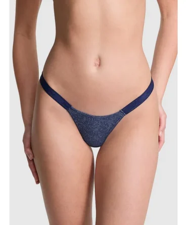 Logo Cotton Denim Haze Micro Thong Panty