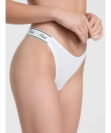 Logo Cotton Shine High-Leg Thong Panty