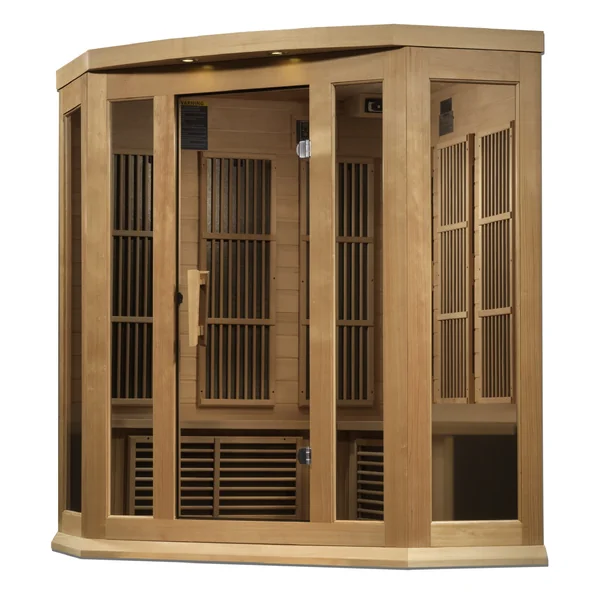 Maxxus 3 Person Corner Near Zero EMF FAR Infrared Sauna – Canadian Hemlock