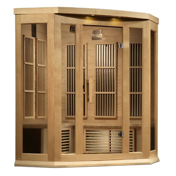 Maxxus 3 Person Corner Near Zero EMF FAR Infrared Sauna – Canadian Hemlock