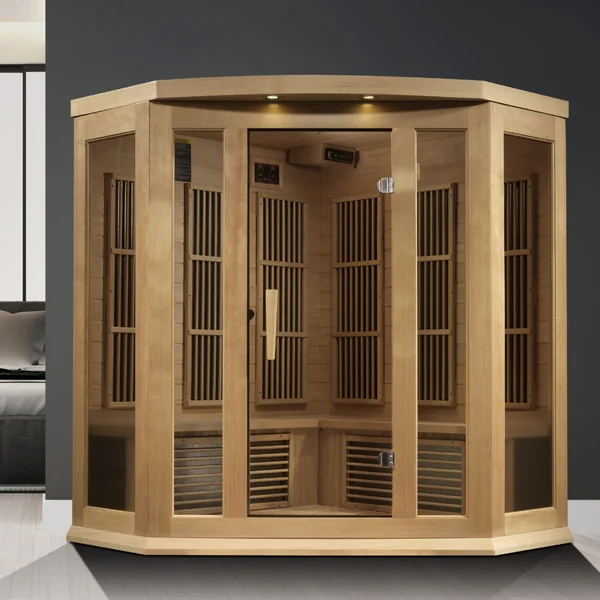 Maxxus 3 Person Corner Near Zero EMF FAR Infrared Sauna – Canadian Hemlock