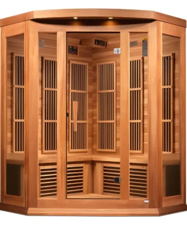 Maxxus “Avignon Edition” 3 Person Corner Near Zero EMF FAR Infrared Sauna – Canadian Red Cedar
