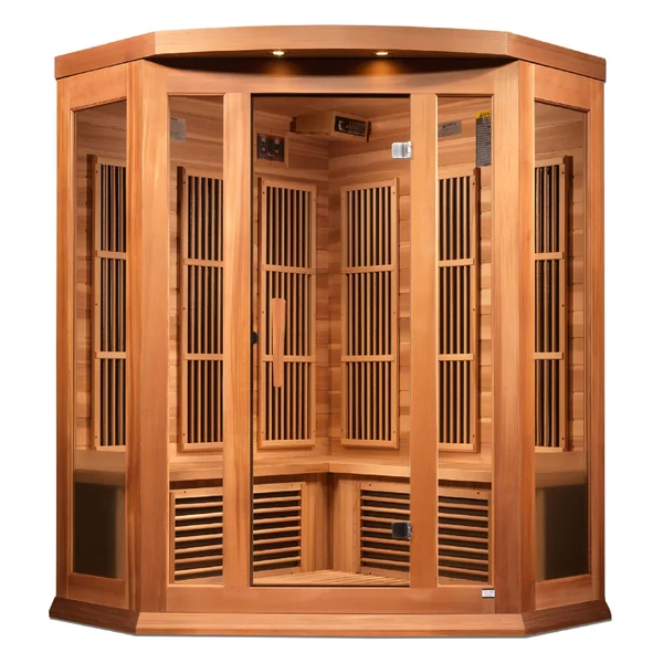 Maxxus “Avignon Edition” 3 Person Corner Near Zero EMF FAR Infrared Sauna – Canadian Red Cedar