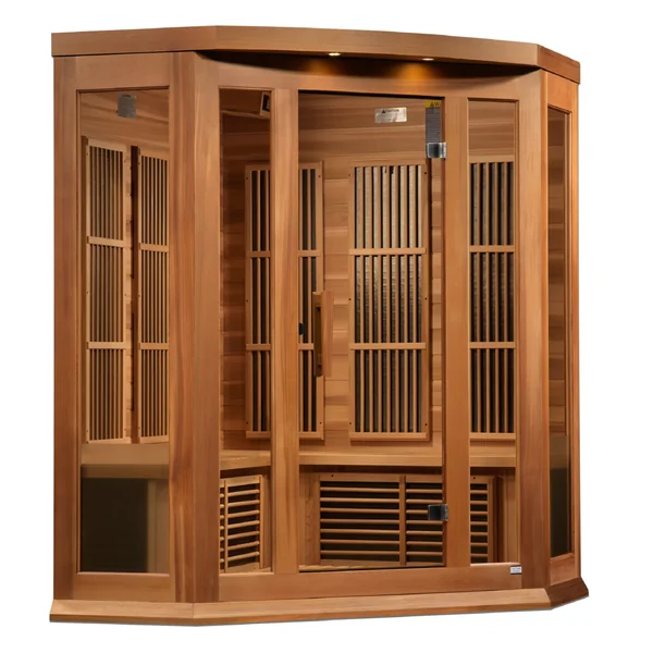 Maxxus “Avignon Edition” 3 Person Corner Near Zero EMF FAR Infrared Sauna – Canadian Red Cedar