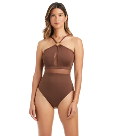 Mesh High Neck One Piece Swimsuit