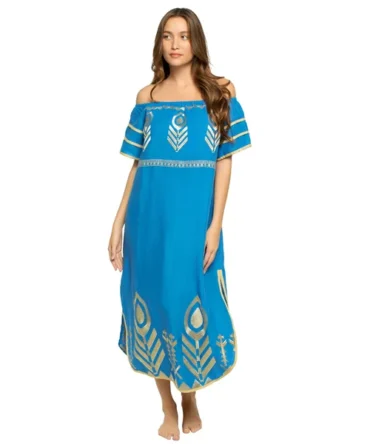 Metallic Embroidered Linen Midi Dress