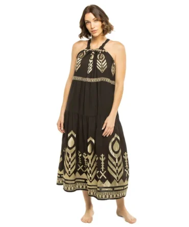 Metallic Embroidered Midi Dress