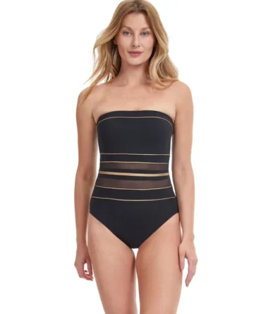 Metallic Mesh Bandeau One Piece Swimsuit