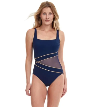 Metallic Mesh One Piece Swimsuit