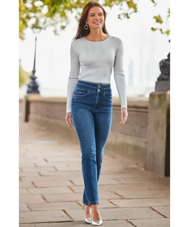 Mid Blue Contour Waist Slim Leg Jeans