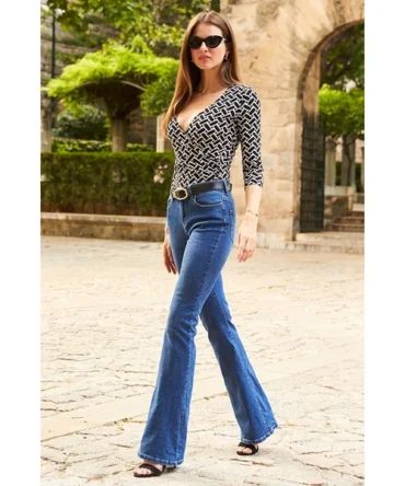 Mid Blue Kick Flare Jeans
