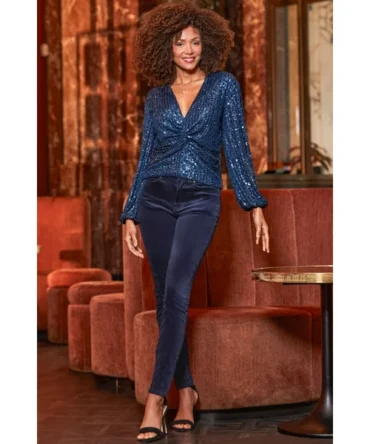 Midnight Blue Velvet Skinny Jeans