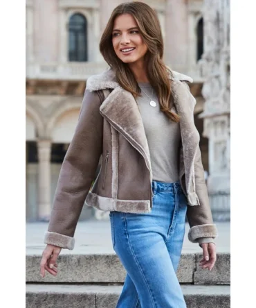 Mink Faux Shearling Aviator Jacket